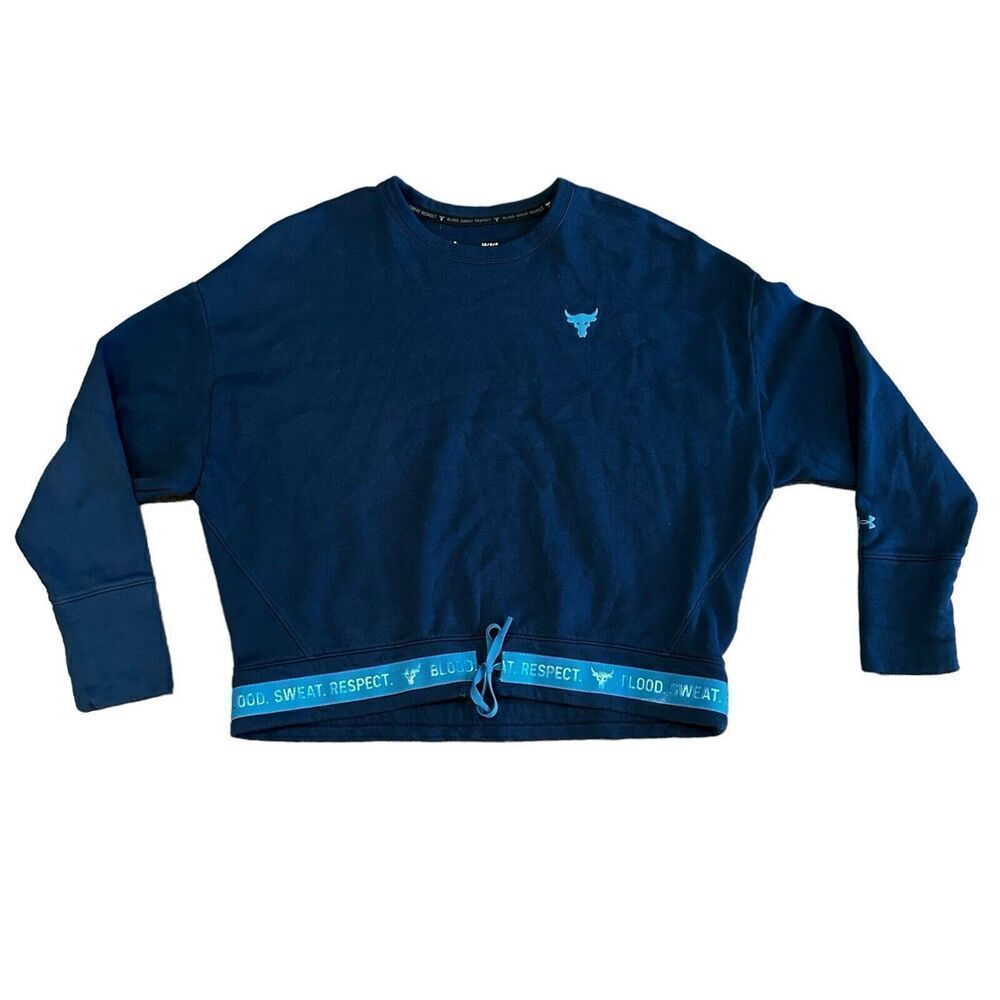 Under Armour Project Rock Terry Crewneck‎ Sweatshirt Navy Blue 1369929 Womens  L